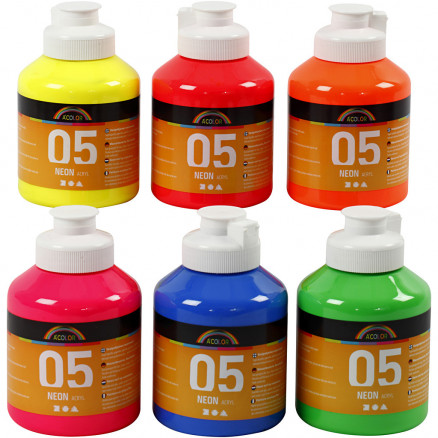 A-color akrylfärg, neonfärger, 05 - neon, 6x500 ml