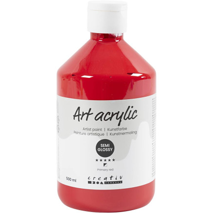 Akrylfärg, halvblank, semi transparent, primärröd, 500 ml/ 1 flaska