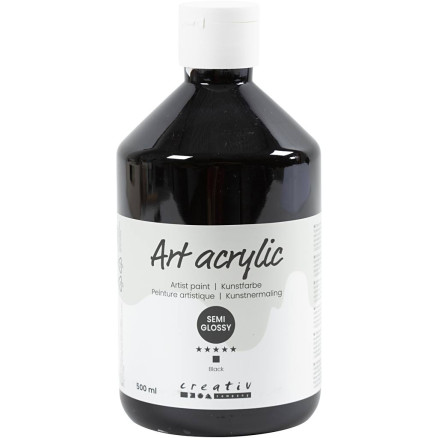 Akrylfärg, halvblank, täckande, svart, 500 ml/ 1 flaska