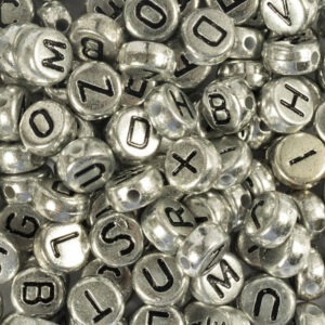 Bokstavspärlor, Dia. 7 mm, Hålstl. 1,2 mm, ca. 200 st., silver, 21 g/ 1 förp.