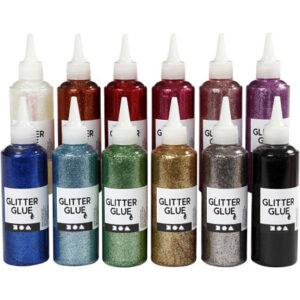 Glitterlim, ass. färger, 12x118ml/ 1 frp.