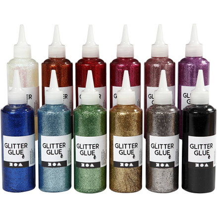 Glitterlim, ass. färger, 12x118ml/ 1 frp.