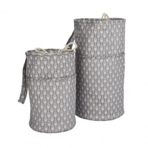 Infinity Hearts Garnväska/Stickväska Set Rund Grå/Vit 27x16/36x20cm - 2 st