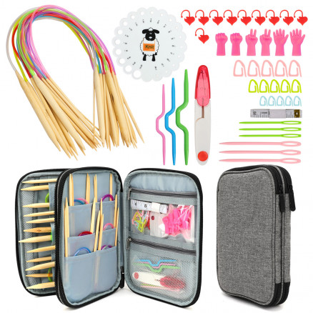 Infinity Hearts Rundstickeset med tillbehör i Grått Etui 2-10mm 60cm - 18 storlekar