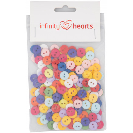 Infinity Hearts knappar 2-håls runda plastknappar Ass. Färger 10mm - 200 st.
