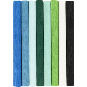 Kräppapper, ark 25x60 cm, Stretchbarhet: 180%, 105 g, blå/grön harmoni, 8 ark/ 1 förp.