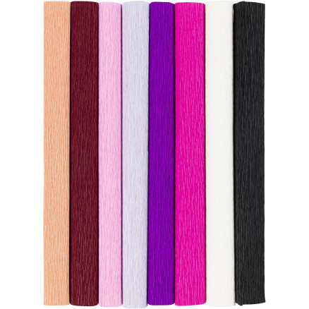 Kräppapper, ark 25x60 cm, Stretchbarhet: 180%, 105 g, lila/pink harmoni, 8 ark/ 1 förp.