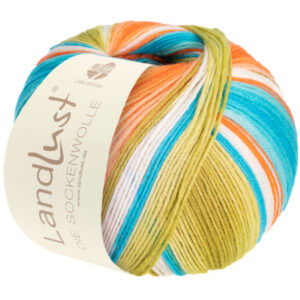 Lana Grossa Landlust Sock Wool Garn 117 Lime/Petroleum/Ecru/Salmon/Abrikos/Turkos