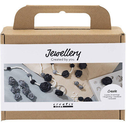 Mini DIY Kit Smycken, Rosor, svart, svart/vit, vit, 1 frp.
