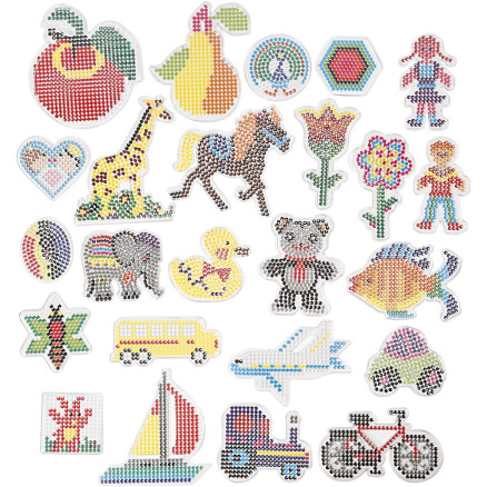 Pärlplattor, geometri, djur, barn/blommor och transport, stl. 7x7,5-14x16 cm, medium, klar, 4x10 förp./ 1 förp.