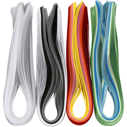 Quillingpapper, L: 78 cm, B: 5 mm, 120 g, Ass. färger, 12x100 st / 1 frp.