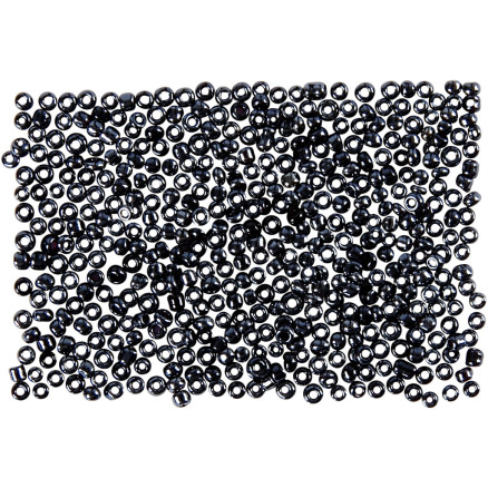 Rocaillepärlor, Dia. 1,7 mm, stl. 15/0, Hålstl. 0,5-0,8 mm, mörkgrå, 500 g/ 1 påse