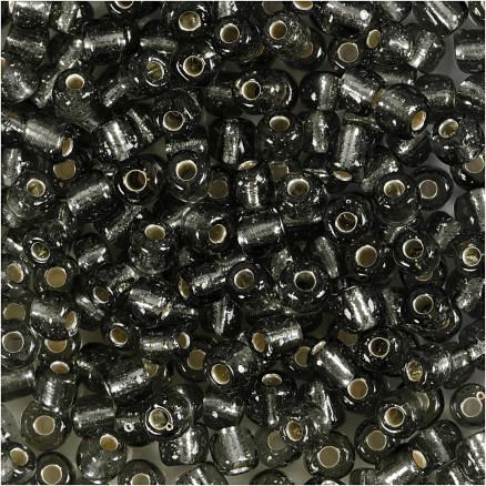 Rocaillepärlor, Dia. 4 mm, stl. 6/0, Hålstl. 0,9-1,2 mm, klargrå, 25 g/ 1 förp.