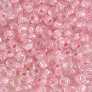 Rocaillepärlor, Dia. 4 mm, stl. 6/0, Hålstl. 0,9-1,2 mm, rosa kärna, 25 g/ 1 förp.
