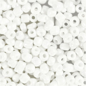 Rocaillepärlor, Dia. 4 mm, stl. 6/0, Hålstl. 0,9-1,2 mm, vit, pärlemor, 25 g/ 1 förp.