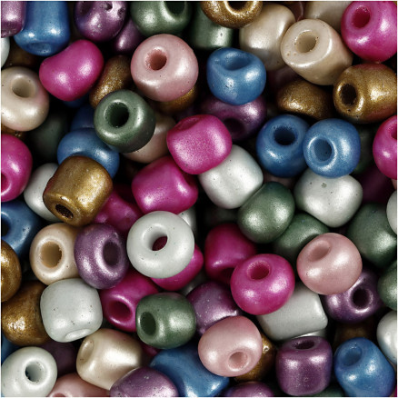 Rocaillepärlor, Dia. 5 mm, stl. 4/0, Hålstl. 1,2 mm, ca. 500 st., metallicfärger, 130 g/ 1 förp.