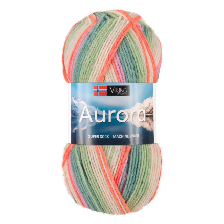 Viking Garn Aurora 631 Multi Grön/ Orange/ Rosa
