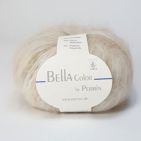 Bella Permin garn - Mohairgarn med ullgarn & polyamid - fv 883150 Råvit mangfärgad