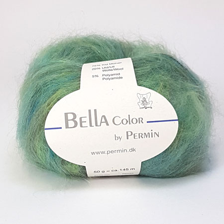 Bella Permin garn - Mohairgarn med ullgarn & polyamid - fv 883151 Lime grön mangfärgad