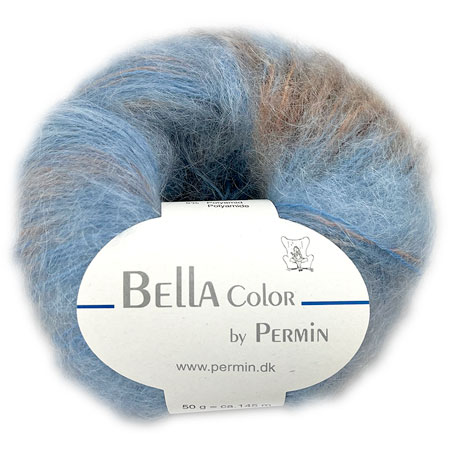 Bella Permin garn - Mohairgarn med ullgarn & polyamid - fv 883174 Blå/Beige/Brun