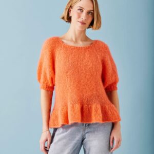 Stickmönster/Stickkit - Blus med puffärmar och volangkant M/Bella Garn 8932100 Endast Stickmönster Blus med puffärmar och volangkant M/Bella Garn 8932100