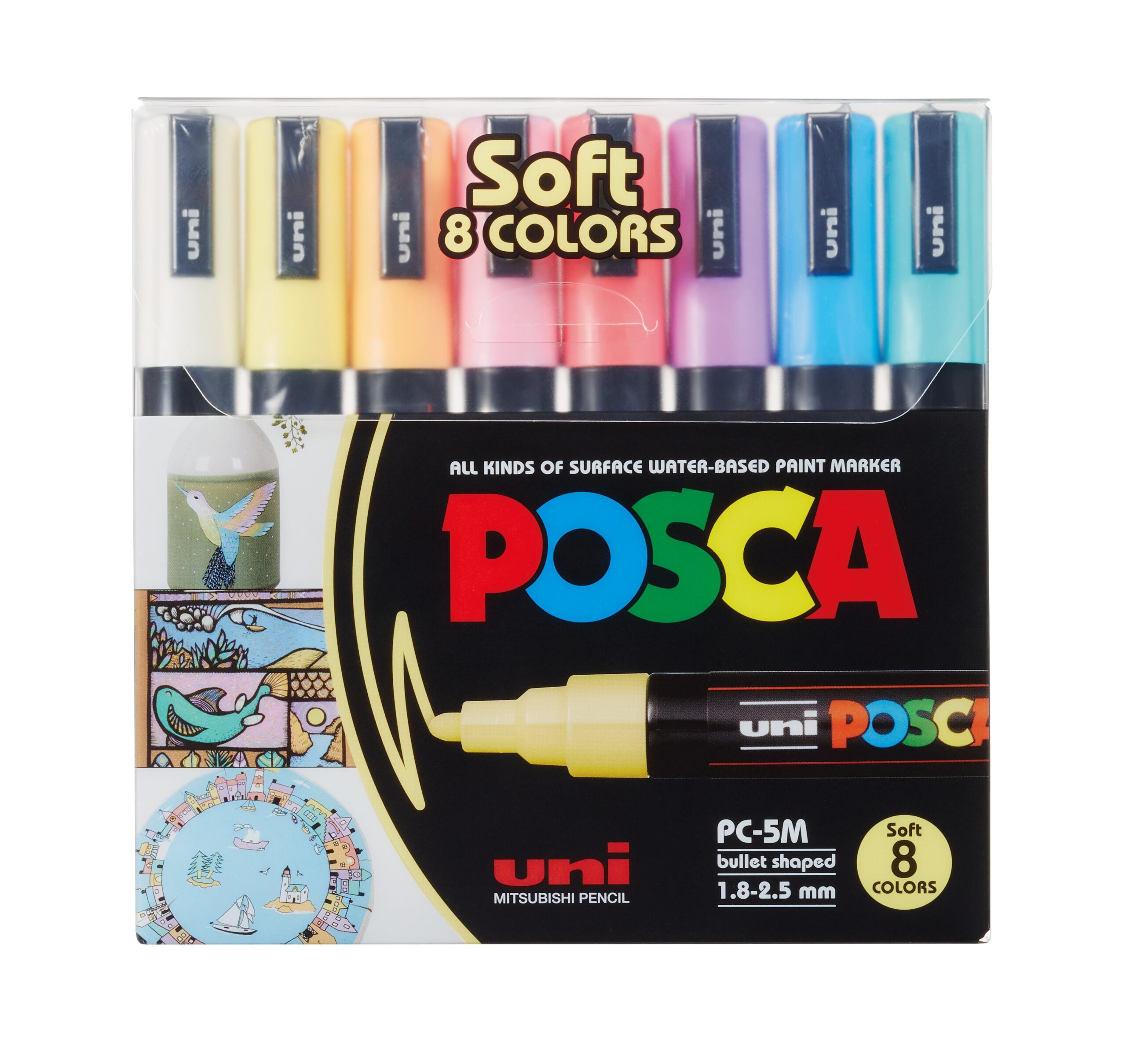 Uni Posca Markers PC-5M 8 ST Soft Colors Ass. Färger 1,8 - 2,5 mm - 401613