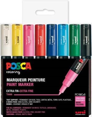 Uni Posca Markers PC1MC 8 ST Paint Marker Ass. Färger 0,7 - 1 mm - 401633