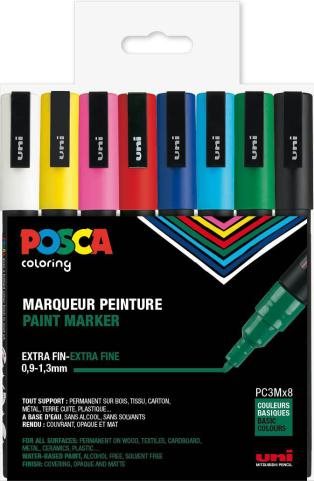 Uni Posca Markers PC3M 8 ST Paint Marker Ass. Färger 0,9 - 1,3 mm - 401626