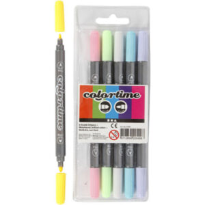 Colortime Double marker, linje 2,3+3,6 mm, pastellfärger, 6 st / 1 pk.