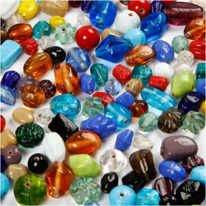 Glaspärlemix, storlek 7-18 mm, hålstorlek 1 mm, Ass. färger, 1000g/ 1 frp.