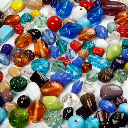 Glaspärlemix, storlek 7-18 mm, hålstorlek 1 mm, Ass. färger, 1000g/ 1 frp.