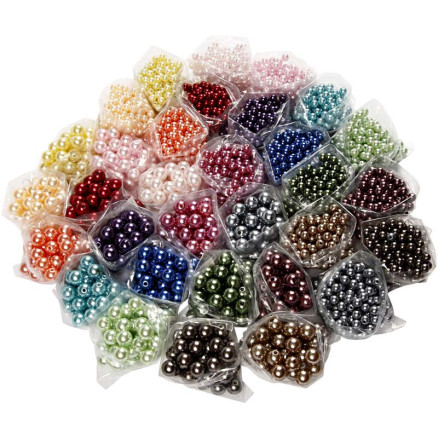 Lyxiga vaxpärlor, diam. 6+10 mm, hålstorlek 1,5+2 mm, Ass. färger, 32x20g/ 1 frp.