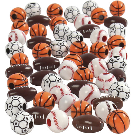 Sportpärlor, storlek 11-15 mm, hålstorlek 3-4 mm, Ass. färger, 270g/ 1 frp.