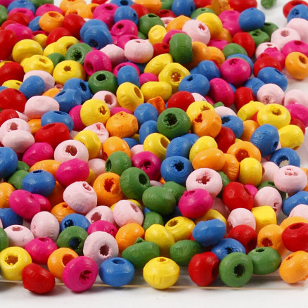 Träpärlsmix, diam. 4 mm, hålstorlek 1-1,5 mm, 300g/ 1 ps.