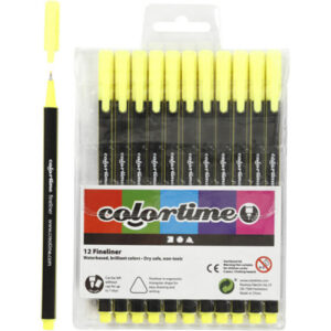 Colortime Fineliner Tusch, linje 0,6-0,7 mm, gul, 12 st / 1 pk.