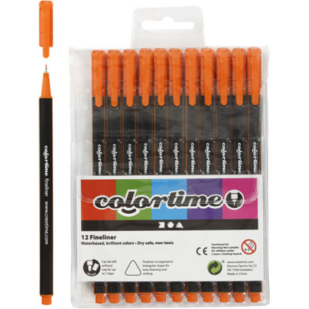 Colortime Fineliner Tusch, linje 0,6-0,7 mm, orange, 12 st / 1 pk.