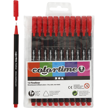 Colortime Fineliner Tusch, linje 0,6-0,7 mm, röd, 12 st / 1 pk.