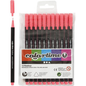 Colortime Fineliner Tusch, linje 0,6-0,7 mm, rosa, 12 st / 1 pk.