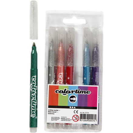 Colortime Glittermarker, linje 2 mm, Ass. färger, 6 st / 1 frp.