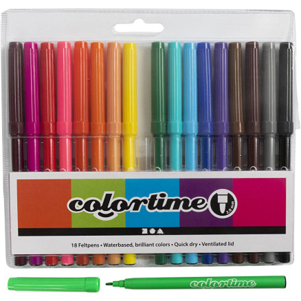 Colortime Tusch, linje 2 mm, Ass. färger, 18 st / 1 frp.