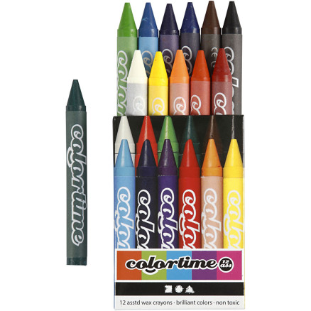 Colortime kritor, L: 10 cm, tjocklek 11 mm, Ass. färger, 12 st / 1 pk.