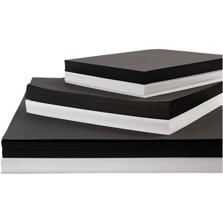 Kartong, A2,A3,A4, 200+250 g, svart, vit, 600 assorterade ark/1 frp.