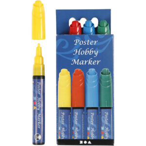 Poster Hobby Marker, linje 3 mm, blå, grön, röd, gul, 4 st / 1 pk.