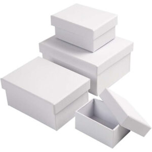 Rektangulära Askar, stl. 7,5x5x3,5 + 9,5x7x4,5 + 11,5x8,5x5,5 + 14x11x6,5 cm, vit, 4 st./ 1 set