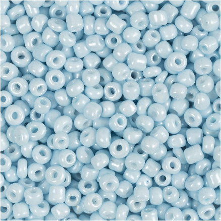 Rocaillepärlor, Dia. 3 mm, stl. 8/0, Hålstl. 0,6-1,0 mm, ljusblå, 25 g/ 1 förp.