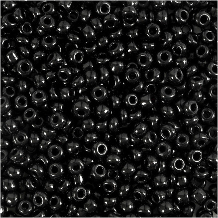 Rocaillepärlor, Dia. 3 mm, stl. 8/0, Hålstl. 0,6-1,0 mm, svart, 25 g/ 1 förp.