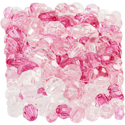 Facetterad pärlmix, storlek 4-12 mm, hålstorlek 1-2,5 mm, rosa (081), 250g/1 frp.