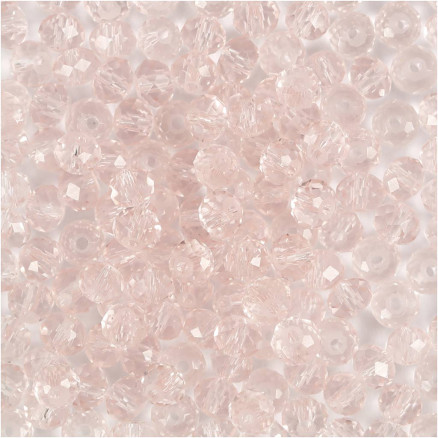 Facettpärlor, Dia. 4 mm, Hålstl. 1 mm, ljusrosa, 45 st./ 1 förp.