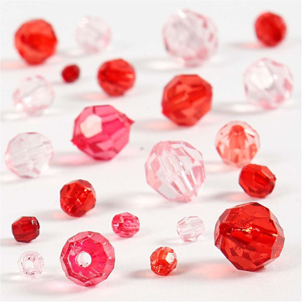 Facettpärlor, stl. 4-12 mm, Hålstl. 1-2,5 mm, ca. 170 st., röd harmoni , 45 g/ 1 förp.