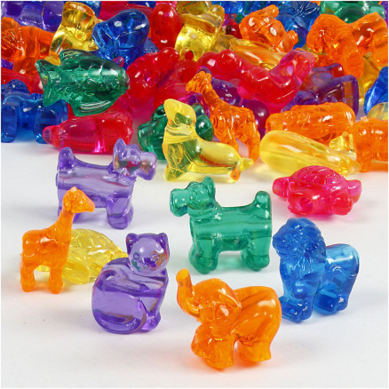 Figurpärlor, stl. 25 mm, Hålstl. 4 mm, ca. 220 st., mixade färger, 700 ml/ 1 burk